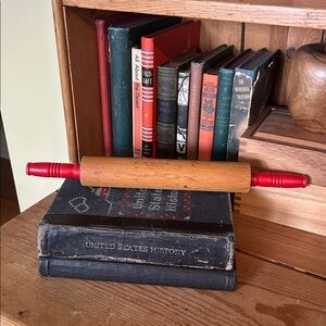 VINTAGE Wooden Rolling Pin with Red Handles
